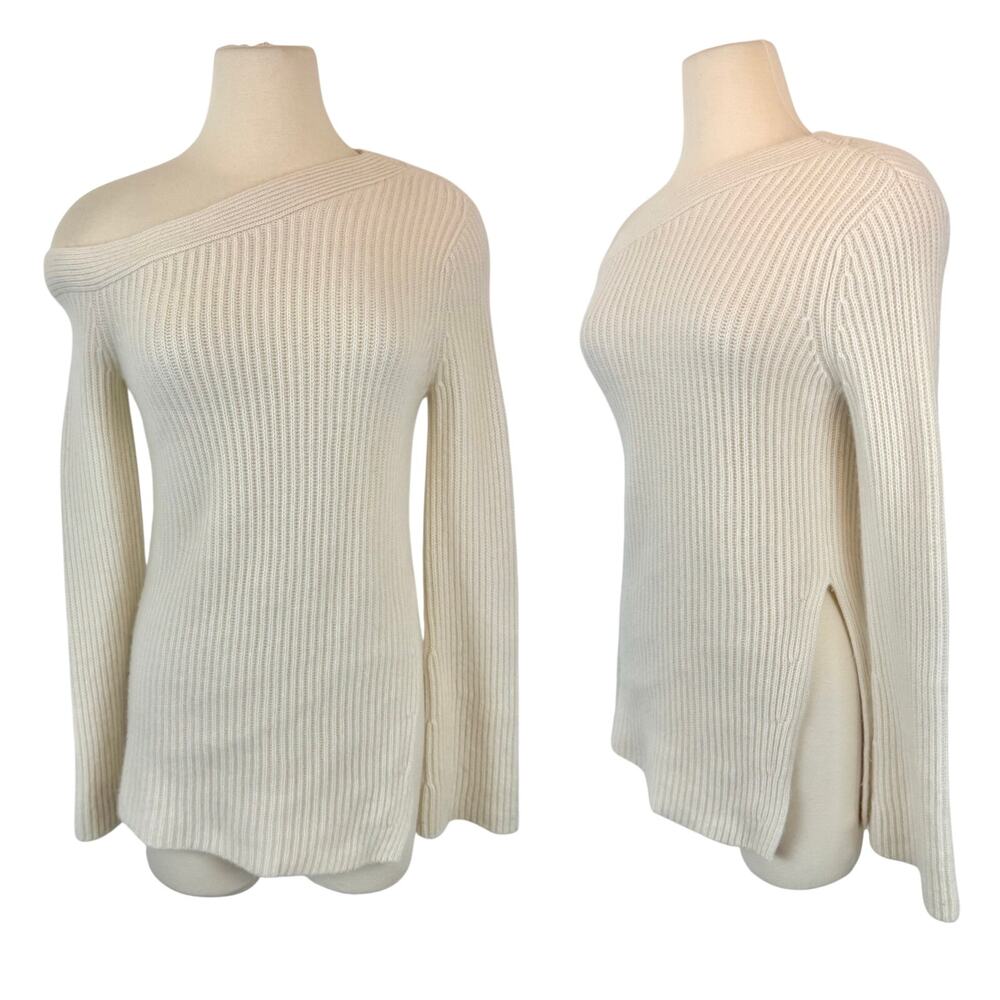 Club Monaco Cashmere Sweater Pullover Soft Asymmetric Neckline Ribbed M